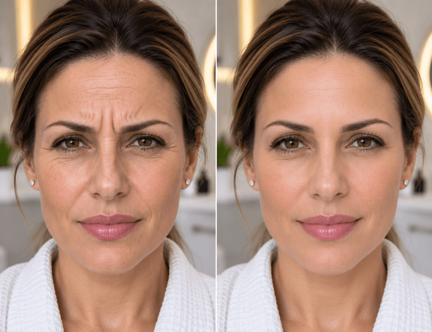 Before and after comparison of forehead lines treated with Botox at Chi Aesthetics