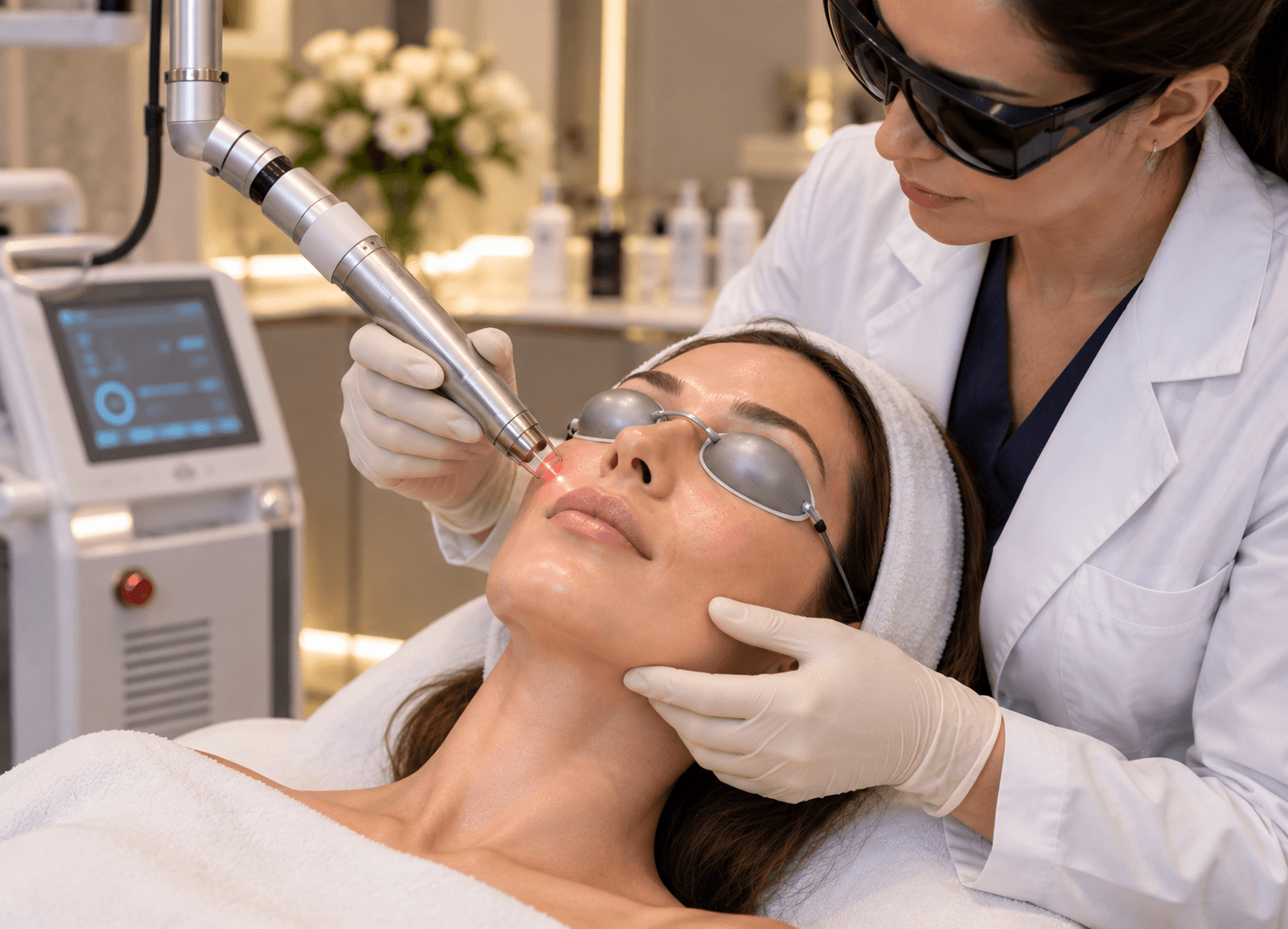 Provider performing the Fotona 4D Facelift on a patient