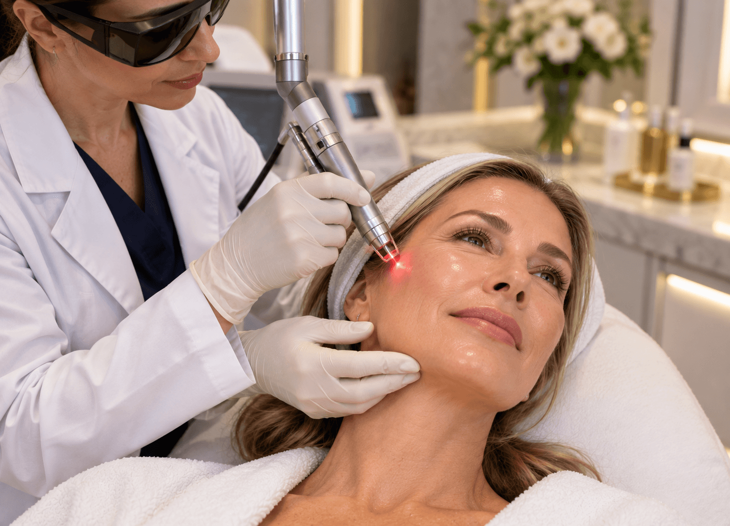 Woman with smooth, lifted skin after Fotona 4D Facelift treatment