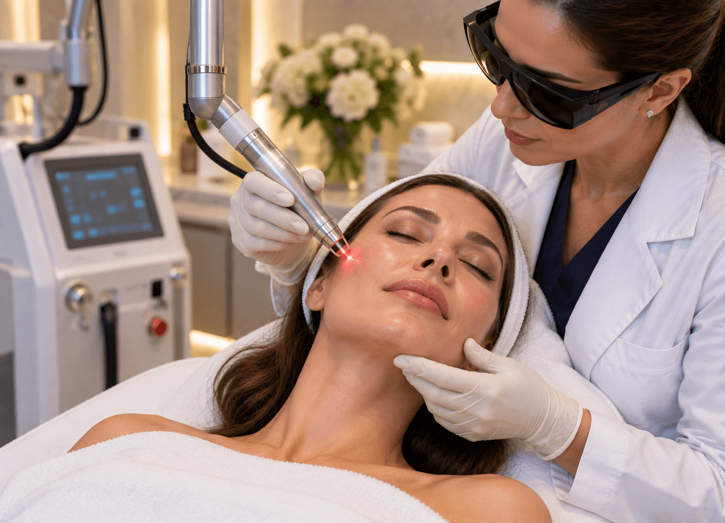 Patient relaxing during a Fotona laser session at Chi Aesthetics