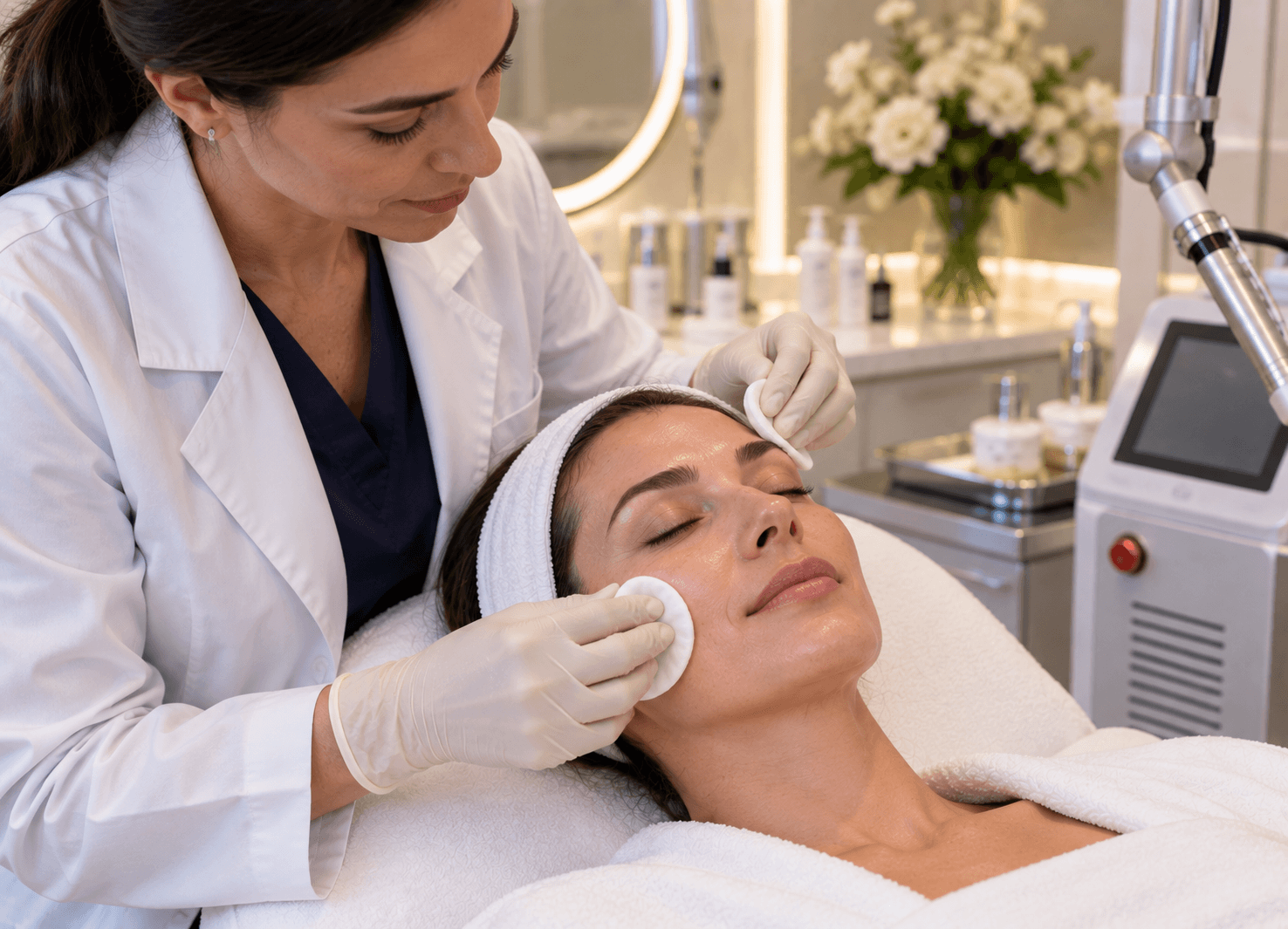 Skincare and sun protection products recommended after Fotona laser treatment